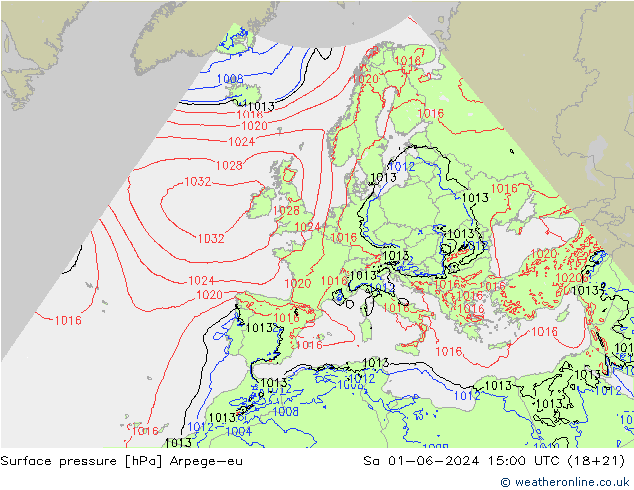 Surface pressure Arpege-eu Sa 01.06.2024 15 UTC