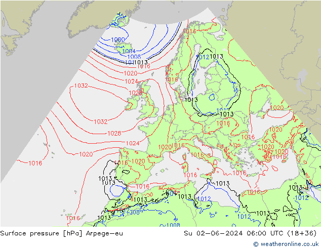 pressão do solo Arpege-eu Dom 02.06.2024 06 UTC