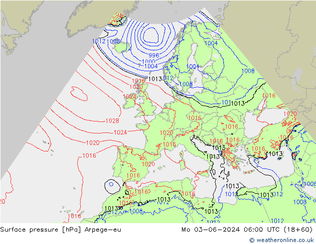 Presión superficial Arpege-eu lun 03.06.2024 06 UTC