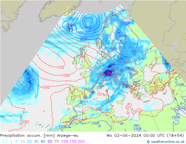 Toplam Yağış Arpege-eu Pzt 03.06.2024 00 UTC