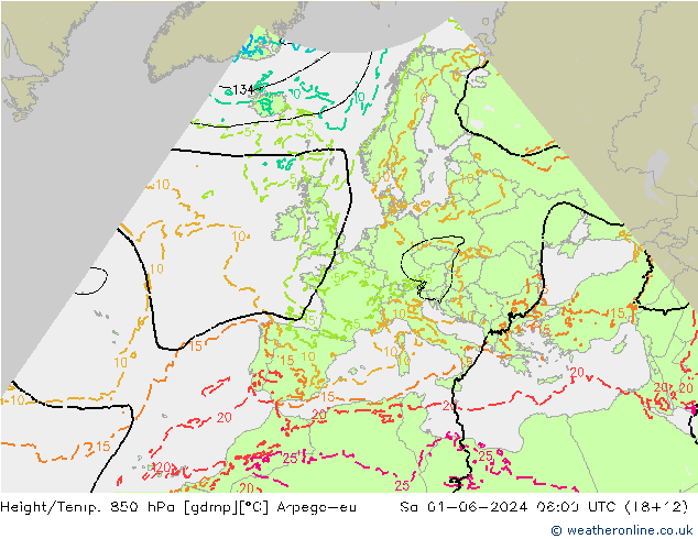 Height/Temp. 850 hPa Arpege-eu Sa 01.06.2024 06 UTC