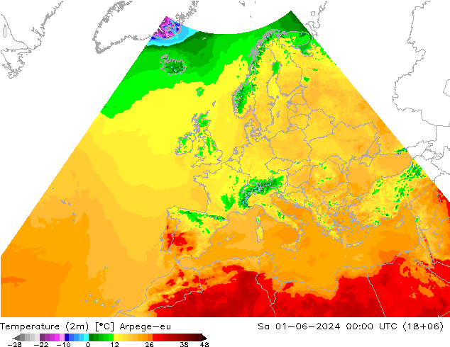 Temperatura (2m) Arpege-eu sáb 01.06.2024 00 UTC