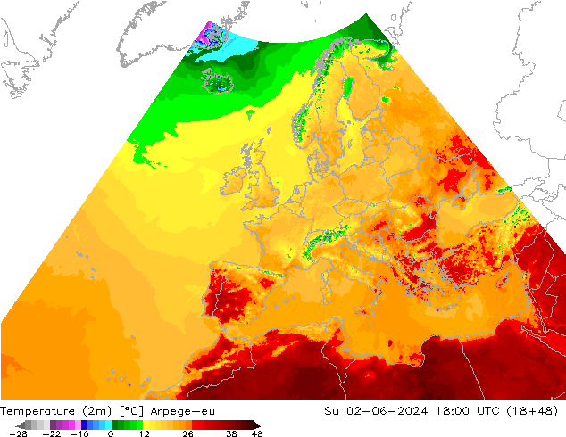 Temperature (2m) Arpege-eu Su 02.06.2024 18 UTC