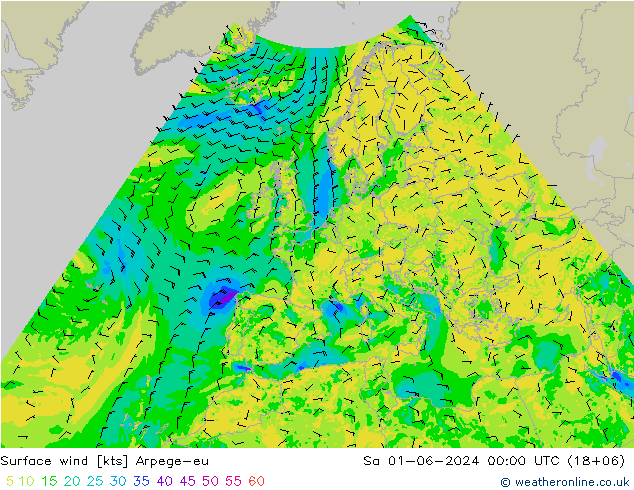 Surface wind Arpege-eu Sa 01.06.2024 00 UTC