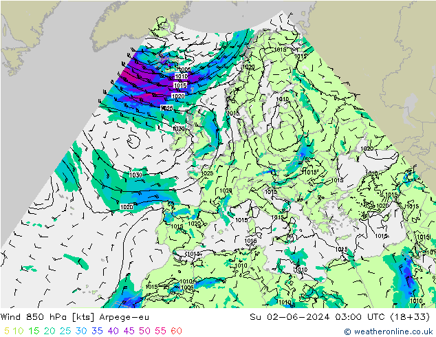 Vent 850 hPa Arpege-eu dim 02.06.2024 03 UTC
