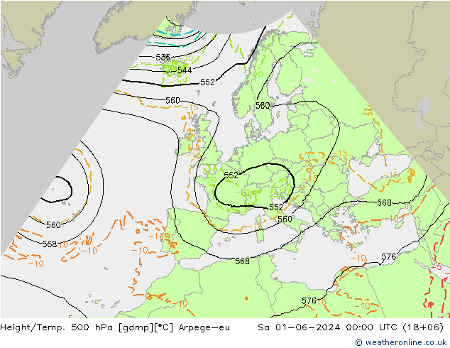 Hoogte/Temp. 500 hPa Arpege-eu za 01.06.2024 00 UTC