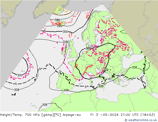 Yükseklik/Sıc. 700 hPa Arpege-eu Cu 31.05.2024 21 UTC