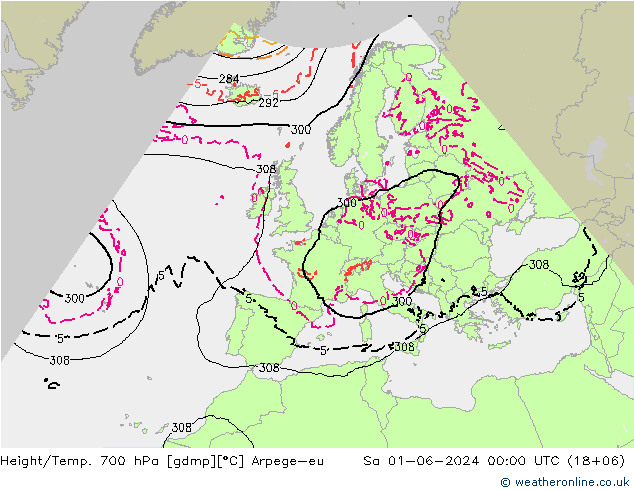 Height/Temp. 700 hPa Arpege-eu 星期六 01.06.2024 00 UTC