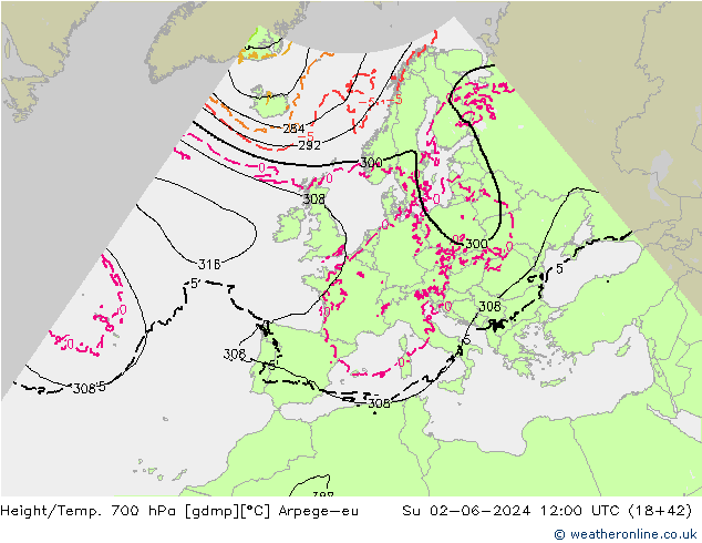 Géop./Temp. 700 hPa Arpege-eu dim 02.06.2024 12 UTC