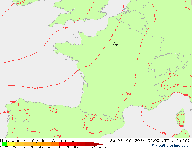 Windböen Arpege-eu So 02.06.2024 06 UTC