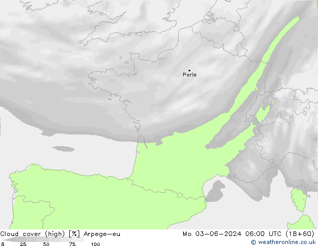 Wolken (hohe) Arpege-eu Mo 03.06.2024 06 UTC