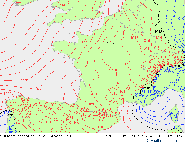 Surface pressure Arpege-eu Sa 01.06.2024 00 UTC