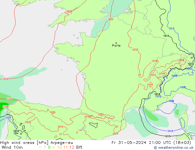 High wind areas Arpege-eu Sex 31.05.2024 21 UTC