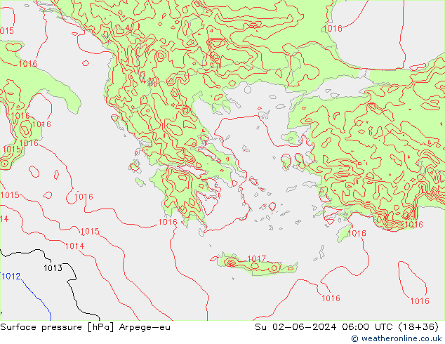 Atmosférický tlak Arpege-eu Ne 02.06.2024 06 UTC