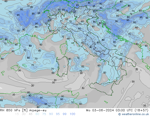 850 hPa Nispi Nem Arpege-eu Pzt 03.06.2024 03 UTC