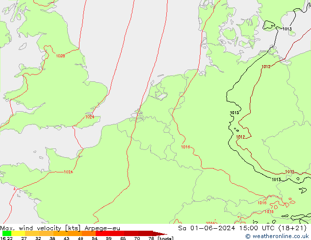 Max. wind velocity Arpege-eu So 01.06.2024 15 UTC
