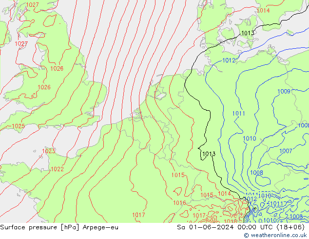 地面气压 Arpege-eu 星期六 01.06.2024 00 UTC