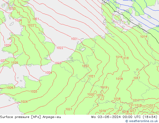 Luchtdruk (Grond) Arpege-eu ma 03.06.2024 00 UTC