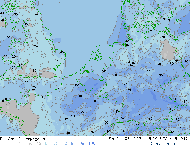 RH 2m Arpege-eu sab 01.06.2024 18 UTC