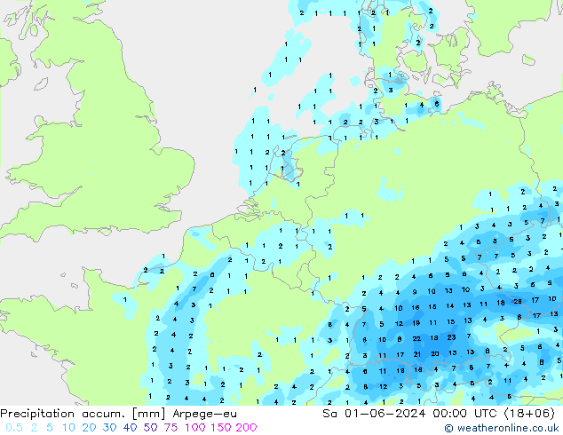Precipitation accum. Arpege-eu 星期六 01.06.2024 00 UTC