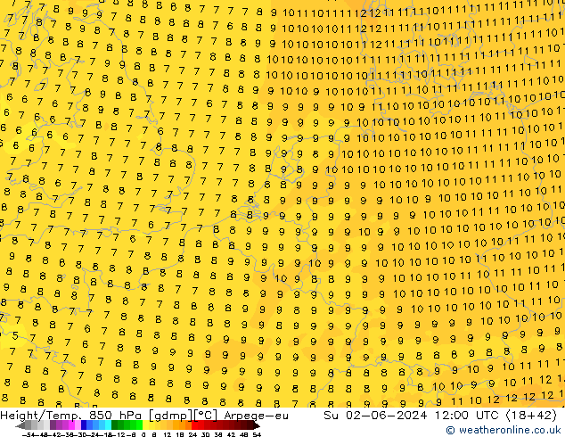 Height/Temp. 850 hPa Arpege-eu So 02.06.2024 12 UTC