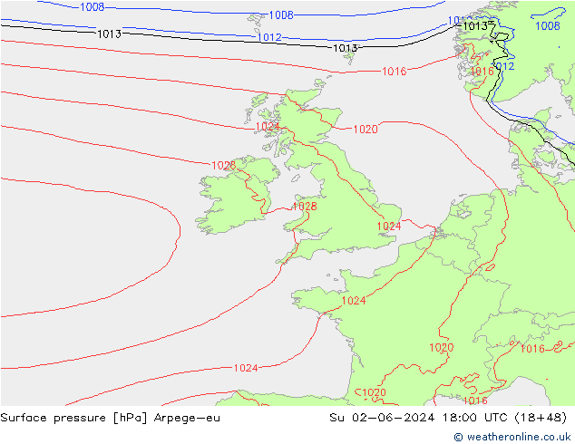 Surface pressure Arpege-eu Su 02.06.2024 18 UTC