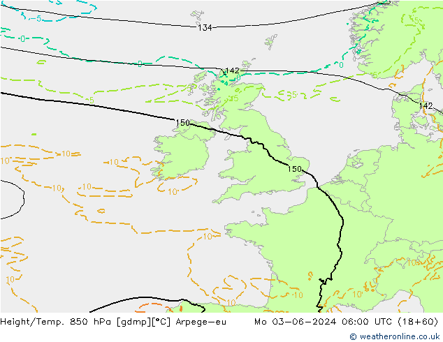 Height/Temp. 850 hPa Arpege-eu Po 03.06.2024 06 UTC