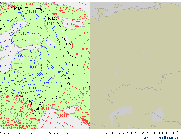 Atmosférický tlak Arpege-eu Ne 02.06.2024 12 UTC