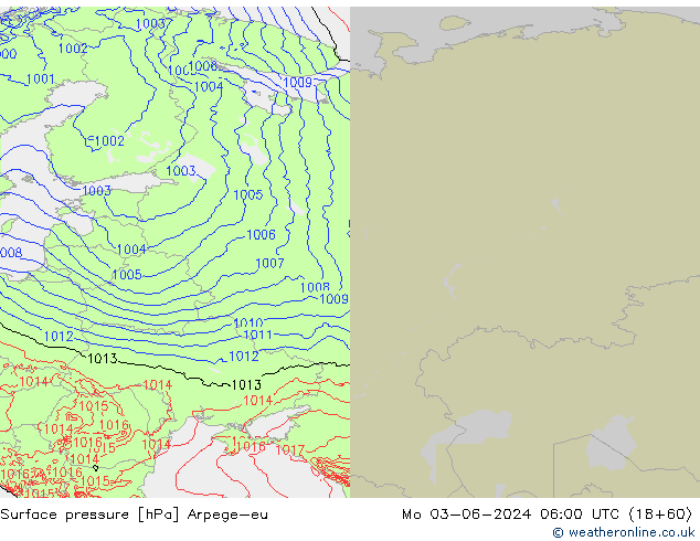 Atmosférický tlak Arpege-eu Po 03.06.2024 06 UTC