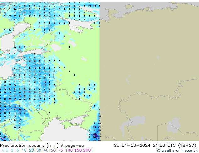 Precipitation accum. Arpege-eu  01.06.2024 21 UTC