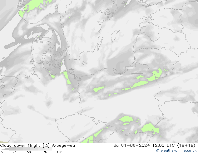 Cloud cover (high) Arpege-eu Sa 01.06.2024 12 UTC
