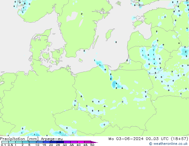 Precipitation Arpege-eu Mo 03.06.2024 03 UTC