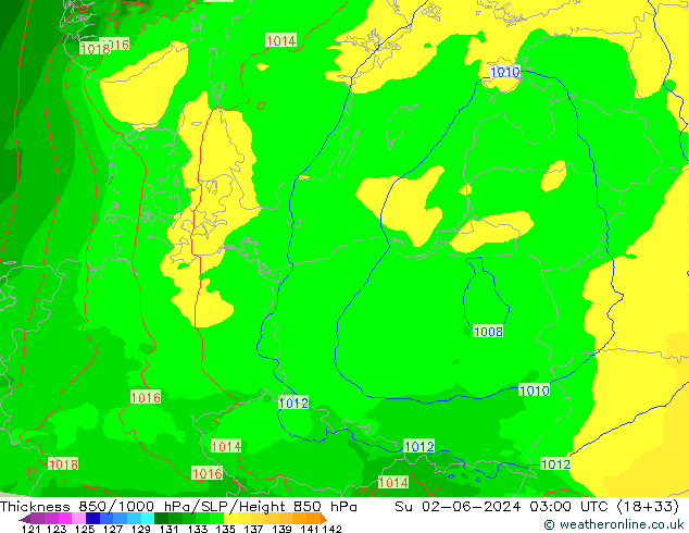 Thck 850-1000 hPa Arpege-eu  02.06.2024 03 UTC