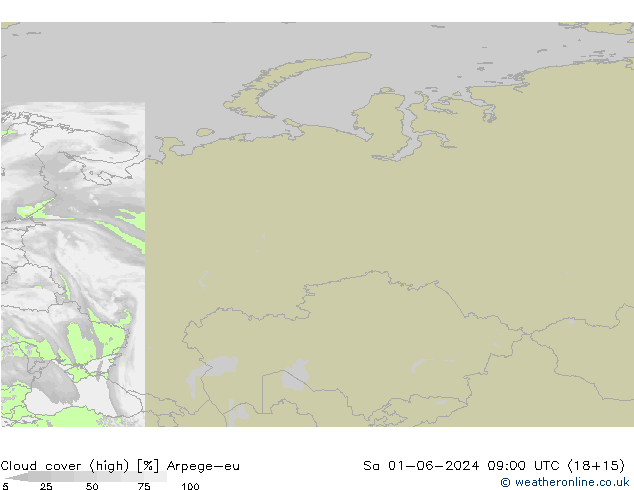 Cloud cover (high) Arpege-eu Sa 01.06.2024 09 UTC