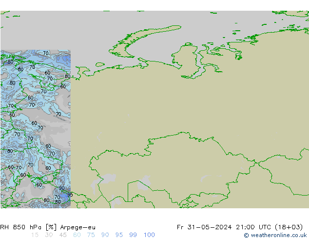 RH 850 hPa Arpege-eu Pá 31.05.2024 21 UTC