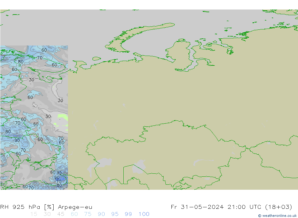 RH 925 hPa Arpege-eu Pá 31.05.2024 21 UTC