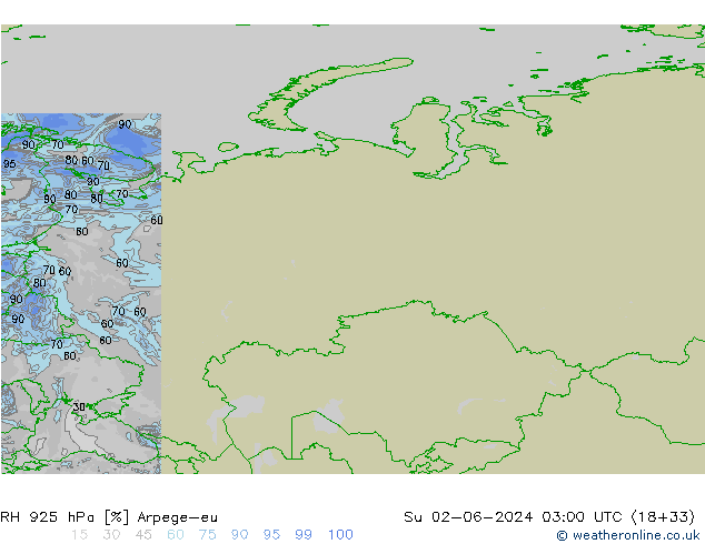 RH 925 hPa Arpege-eu  02.06.2024 03 UTC