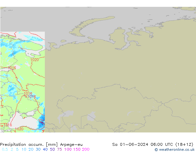 Totale neerslag Arpege-eu za 01.06.2024 06 UTC