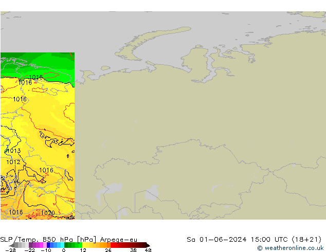 SLP/Temp. 850 hPa Arpege-eu Sa 01.06.2024 15 UTC