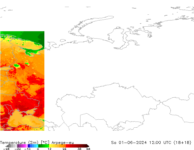 Temperatura (2m) Arpege-eu sab 01.06.2024 12 UTC