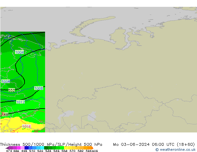 Schichtdicke 500-1000 hPa Arpege-eu Mo 03.06.2024 06 UTC