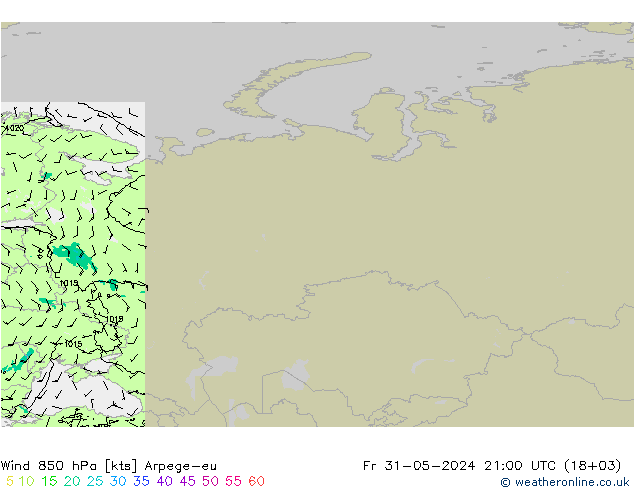 Viento 850 hPa Arpege-eu vie 31.05.2024 21 UTC