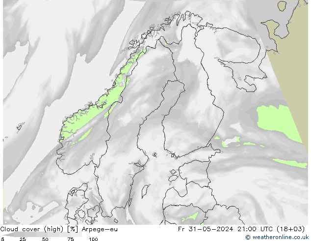 Cloud cover (high) Arpege-eu Fr 31.05.2024 21 UTC