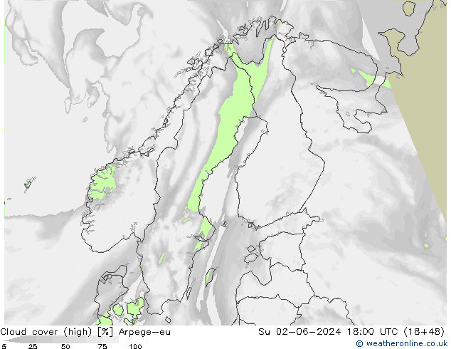 zachmurzenie (wysokie) Arpege-eu nie. 02.06.2024 18 UTC