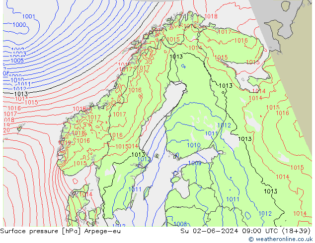 Surface pressure Arpege-eu Su 02.06.2024 09 UTC
