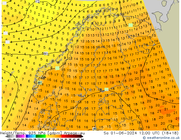 Height/Temp. 925 hPa Arpege-eu Sa 01.06.2024 12 UTC