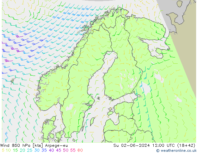 Vento 850 hPa Arpege-eu Dom 02.06.2024 12 UTC