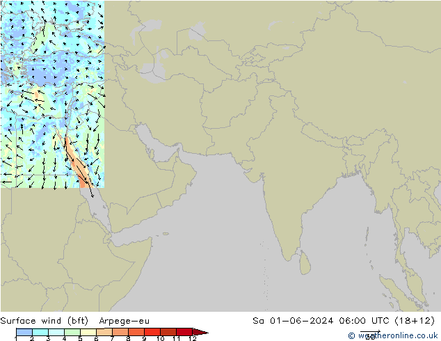 �N 10 米 (bft) Arpege-eu 星期六 01.06.2024 06 UTC