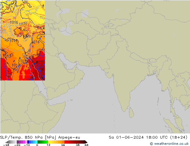 SLP/Temp. 850 hPa Arpege-eu 星期六 01.06.2024 18 UTC