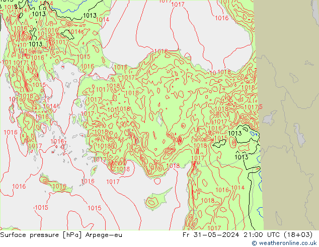 Surface pressure Arpege-eu Fr 31.05.2024 21 UTC